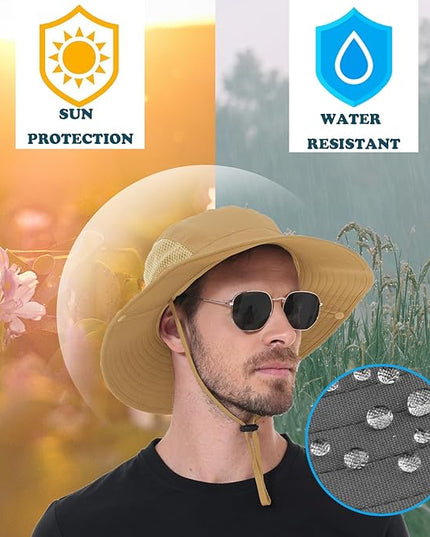 Sun Hat for Men Women UPF 50+ Fishing Hats Waterproof Wide Brim Boonie Bucket Hat for Safari Beach Hiking Garden