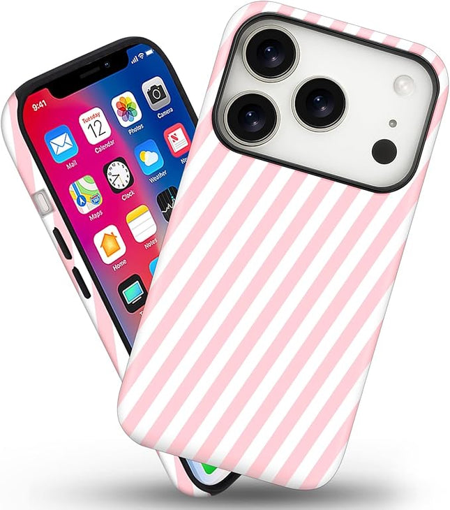 Magnetic for iPhone 17 Pro Max Case Cute Diagonal Stripes Phone Case, Shockproof Slim TPU and Hard PC Protective Phone Cover Compatible with MagSafe Designed for Women Girls,Pink