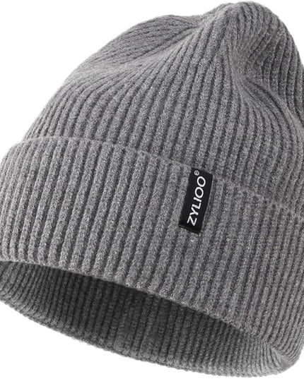 Zylioo Oversize Beanie Hats, XXL Big Size Ribbed Knit Cuffed Winter Hat for Cold Weather, Warm Skull Watch Cap