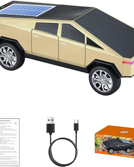 WS-699 Solar Bluetooth Replica Speaker – Future Pickup Truck Design, HD Sound, TWS Stereo Pairing, FM Radio, LED Party Light, USB/TF Playback, Hands-Free Mic, Type-C Charging, Portable Gift (Gold)