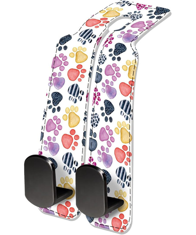 Car Seat Headrest Hook, Universal Leather Cute Hanger Holder Hook, Storage Organizer Interior Accessories for Purse Bags Handbag Cute Colorful Dog Paws
