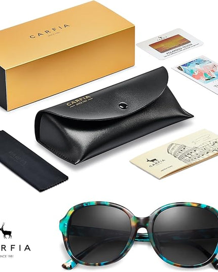 CARFIA Acetate Oversized Square Polarized Sunglasses for Women UV Protection Retro Trendy Big Shades