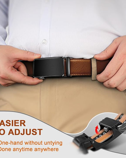 KEMISANT Men Belt 2 Pack, Leather Ratchet Belt Easy Click Slide For Men 1 3/8",Cut for Fit