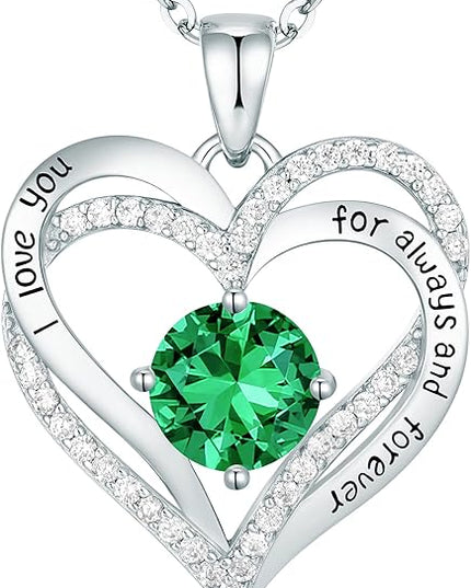 CDE Forever Love Heart Necklaces for Women, Wedding Anniversary, Birthday Mothers Day Christmas Day Gifts for Mom, Mother, Wife, friend, S925 Silver Jewelry with Birthstone Pendant