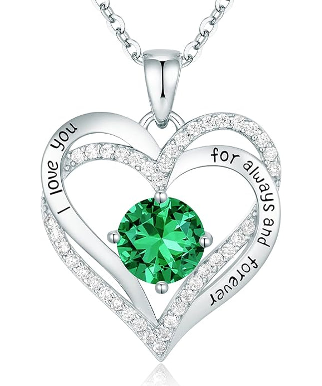 CDE Forever Love Heart Necklaces for Women, Wedding Anniversary, Birthday Mothers Day Christmas Day Gifts for Mom, Mother, Wife, friend, S925 Silver Jewelry with Birthstone Pendant