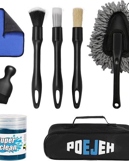 8-Piece Car Interior & Exterior Cleaning Kit - 160g Gel (128% More Than 70g), Boars Hair Brushes, Ultra-Soft Detail Brush, Microfiber Cloths, Duster | for Auto/Truck/SUV