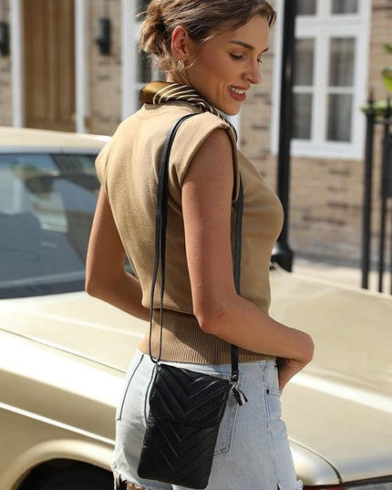 befen Genuine Leather Small Crossbody Bags for Women Cell Phone Bag Cross Body Purses,Silver Zipper