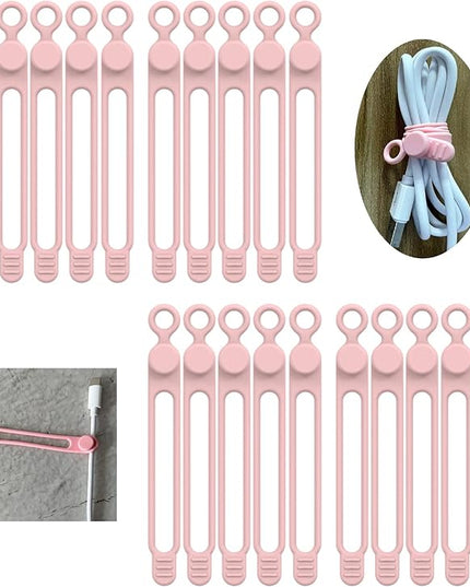 [20Park]UMUST Silicone Cable Ties, Reusable Cable Management Organizer,Cable Straps,Cord Ties,Multipurpose Elastic Cord Organizer for Bundling and Fastening Cable Cords Wires(pink)