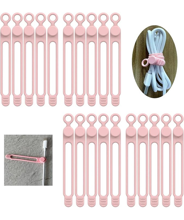 [20Park]UMUST Silicone Cable Ties, Reusable Cable Management Organizer,Cable Straps,Cord Ties,Multipurpose Elastic Cord Organizer for Bundling and Fastening Cable Cords Wires(pink)