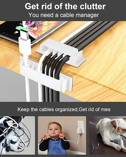 Cable Management Clips, 20Pcs Cable Organizers Wire Clips Cord Holder for TV PC Ethernet Cable Desk Home Office (White)