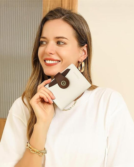 Blucoay Womens Wallet,RFID Blocking Wallet Women Soft Leather Bifold Small Wallets For Women Card Holder With Removable ID Window(whitebrown)