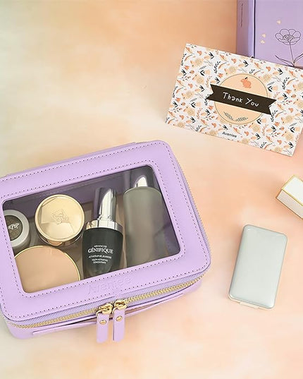 Aveniee Clear Makeup Bag Organizer, Travel Toiletry Bag Cosmetic Case for Women, Portable Make Up Skincare Pouch Car Organizer Bag with Zippers for Essentials,Lilac