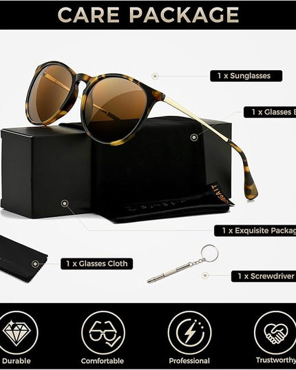 SUNGAIT Premium Vintage Round Sunglasses for Women Men Classic Retro Trendy Style