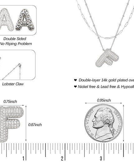 LUCA SMITH Initial Necklaces for Women, Dainty Balloon Bubble Letter, Name Letter Alphabet Pendant Layered Choker Chain Jewelry Gift