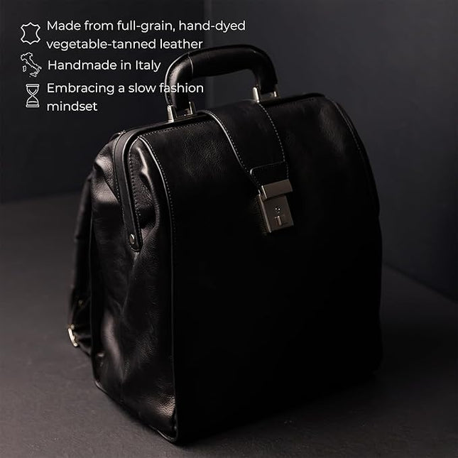 Time Resistance Leather Backpack for Men and Women - Business Rucksack Laptop Bag (Black)