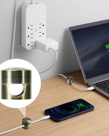 10 Sets Charger Holders for Cords, Antique Copper Color Adjustable Cable Anchor Holders, Adhesive Metal Cord Clips, Cable Management Wire Organizers for Desk, Office, Nightstand