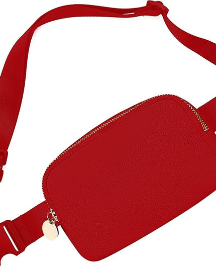 DANCOUR Vegan Leather Belt Bag for Women – Red Fanny Pack Crossbody, Stylish Large Waist Bag, Trendy Crossbody Belt Bag, Everywhere Fanny Pack for Travel, Fashionable Faux Leather Bag