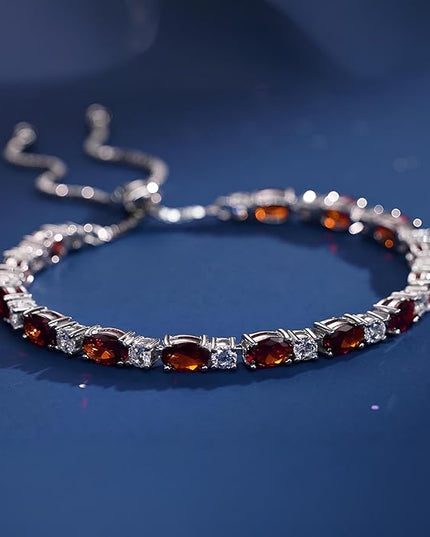 FANCIME Birthstone Tennis Bracelets Sterling Silver Bolo Tennis Bracelets Charm Fine Jewelry Birthday Gifts for Women Mom Wife Her