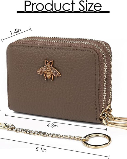 imeetu RFID Credit Card Holder, Small Leather Zipper Card Case Wallet for Women