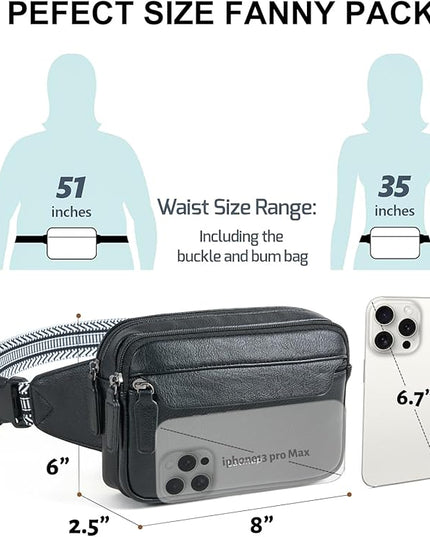 LATMAP 3L Fanny Packs for Women Cross Body Bag Vegan Leather Chest Belt Bag Fashion Waist Pack Small Bum Bag Crossbody for Travel Running Workout, Black
