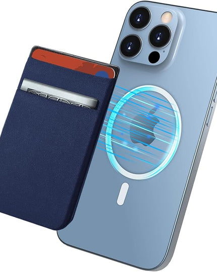imluckies Magnetic Wallet for iPhone Magsafe, Double Stretchy Fabric Pocket Wallet, Magnet Credit ID Card Wallet Holder for iPhone 17 Pro Max / 17 Pro / 17/16 / 15/14 / 13/12 Series, Blue