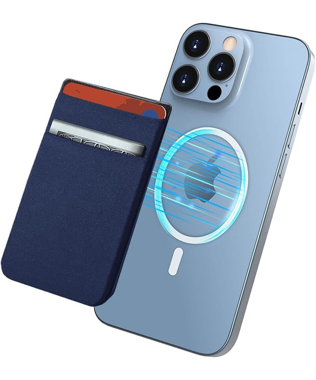 imluckies Magnetic Wallet for iPhone Magsafe, Double Stretchy Fabric Pocket Wallet, Magnet Credit ID Card Wallet Holder for iPhone 17 Pro Max / 17 Pro / 17/16 / 15/14 / 13/12 Series, Blue