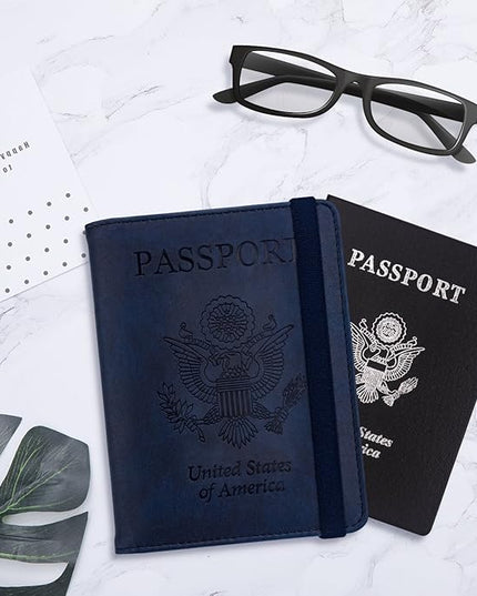 WALNEW Passport Holder for Travel, RFID Passport Cover Wallet for Women Men, PU Leather Passport Book Card Holder Case with Pen, Travelling Essentials for Flying