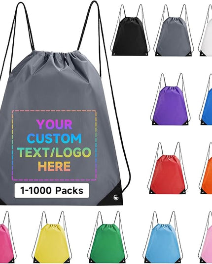 Custom Drawstring Backpacks With Your Logo, 100 Pack Personalized Text Drawstring Bags String Bag Bulk, Great for Travelling, Gym and for Everyday Use (Grey)