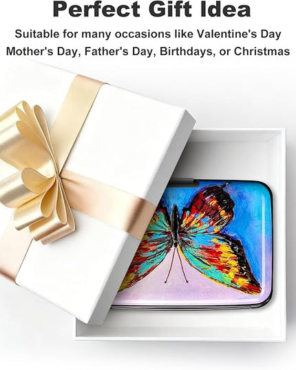 ELFISH RFID Blocking Credit Card Protector Aluminum ID Case Hard Shell Business Card Holders Metal Wallet for Men or Women (One Butterfly)