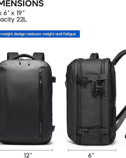 BANGE Vacuum-Seal Travel Backpack with Pump and Vacpack Compression System, Water Resistant Large Carry-On Backpack with Laptop Compartment and TSA Lock - Flight Approved, Black (With Air Pump)