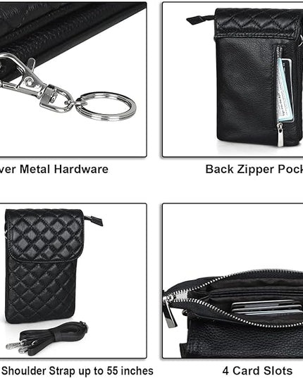 befen Genuine Leather Small Crossbody Bags for Women Cell Phone Bag Cross Body Purses,Silver Zipper