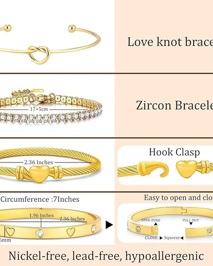 18 K Gold Plated Love Bangle Bracelet Stack Cuff Jewelry for Women Jewelry Set for Women Gift with Box