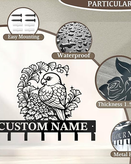 peanut case Customized Keys Holder - Personalized Birds Flower Key Hooks Wall Metal Sign Decor,Wall Holder, Garden,Door Hook (Style G)
