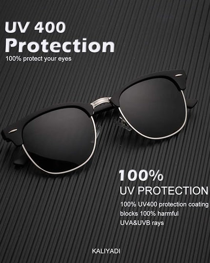 KALIYADI Sunglasses Men Polarized Sunglasses for Men Women Unisex Semi-Rimless Frame Retro Driving Sun Glasses UV Blocking