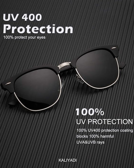 KALIYADI Sunglasses Men Polarized Sunglasses for Men Women Unisex Semi-Rimless Frame Retro Driving Sun Glasses UV Blocking