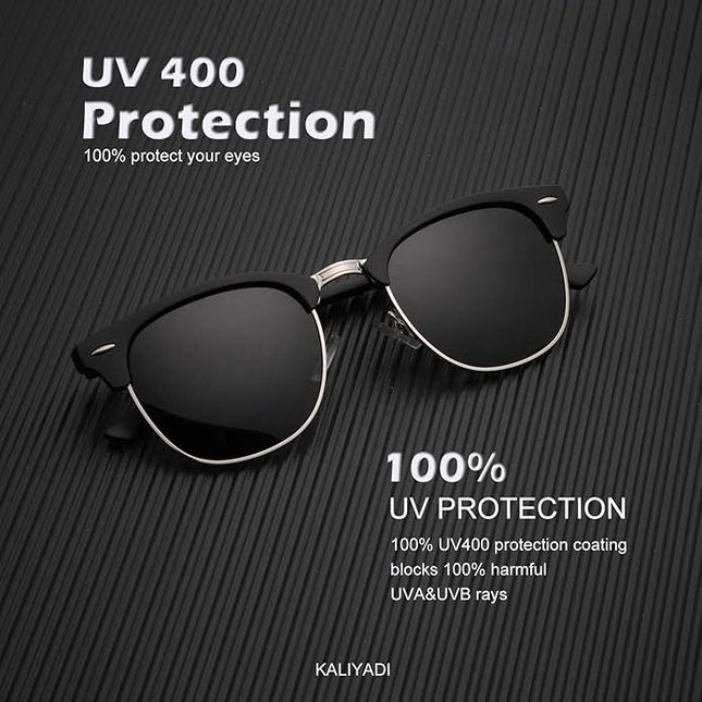 KALIYADI Sunglasses Men Polarized Sunglasses for Men Women Unisex Semi-Rimless Frame Retro Driving Sun Glasses UV Blocking
