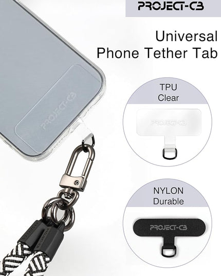 project-cb Phone Tether Tab 2 Pack,Universal Phone Lanyard Patch Without Adhesive,Phone Strap Replacement Part for Cell Phone (Black&Clear)