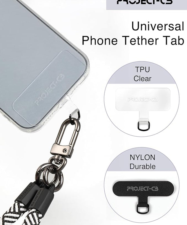 project-cb Phone Tether Tab 2 Pack,Universal Phone Lanyard Patch Without Adhesive,Phone Strap Replacement Part for Cell Phone (Black&Clear)