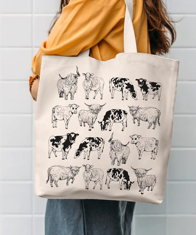 AUSVKAI Canvas Tote Bag Aesthetic for Women, Cute Reusable Cloth Cotton Bags for Shopping Beach Grocery