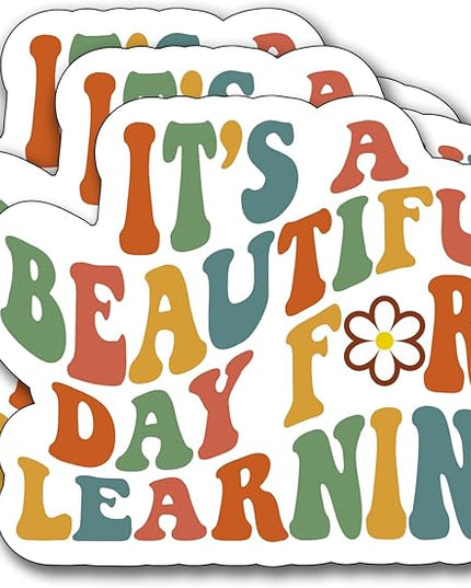 (3Pcs) It's a Beautiful Day for Learning Sticker, Teacher Decorate Books Laptop Phone, Water Bottles Kindles Stickers, Tumbler Sticker Waterproof Vinyl Decorate Sticker 3" Inch