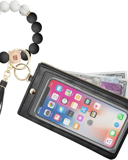 COOLANS Silicone Bracelet Wristlet Wallet Credit Card Holder RFID,ID Window,Key Ring Tassel,Slim Wallet Women Keychain Purse
