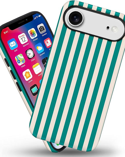 Magnetic for iPhone 17 Air Case Cute Stripes Phone Case, Shockproof Slim TPU and Hard PC Protective Phone Cover Compatible with MagSafe Designed for Women Girls, Emerald Green
