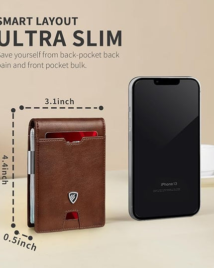 RUNBOX Mens Slim Wallet with Money Clip RFID Blocking Bifold Credit Card Holder for Men with Gift Box