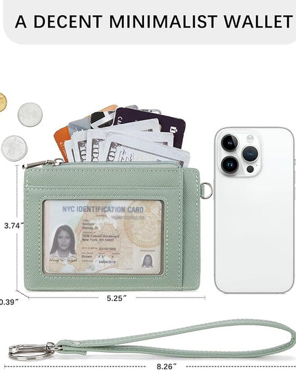 BOSTANTEN Small Wallet For Women RFID Leather Credit Card Holder Slim Wristlet Keychain Wallet With Zipper Pocket Light Green