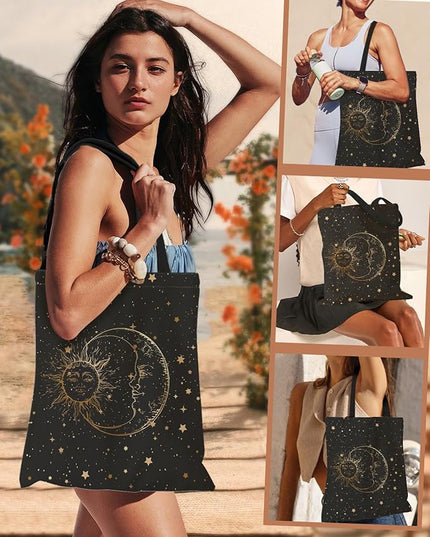 Aesthetic Canvas Tote Bag - Reusable Shoulder Tote Bag for Women Lady Casual Vacation, Shopping, Work, Gym
