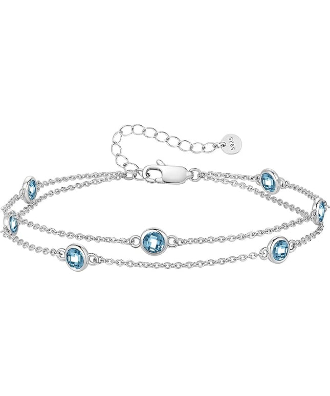 LOUISA SECRET Birthstone Bracelets for Women, 925 Sterling Silver Charm Link Double Strand Bracelet, Birthday Anniversary Christmas Jewelry Gifts for Wife Girlfriend Mother her…
