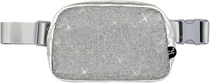 C.C Rhinestone Fanny Pack – Sparkly Waist Bag for Women, Crossbody Belt Bag with Adjustable Strap (Rhinestone - Silver)