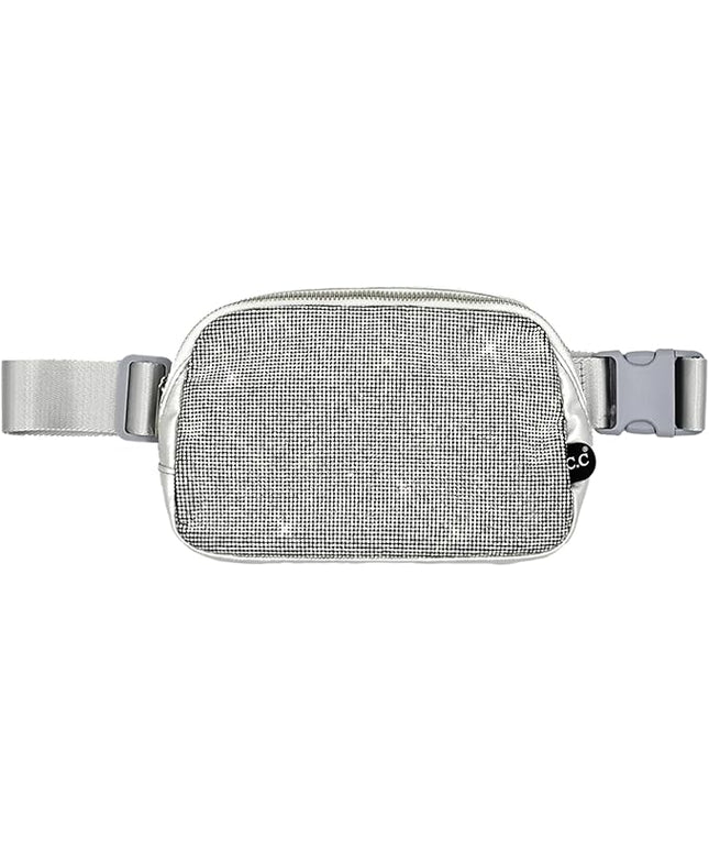 C.C Rhinestone Fanny Pack – Sparkly Waist Bag for Women, Crossbody Belt Bag with Adjustable Strap (Rhinestone - Silver)