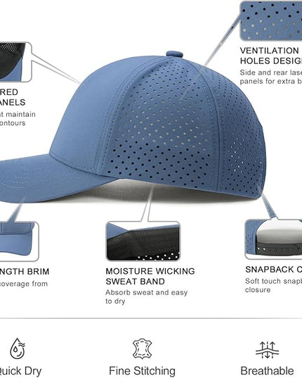 VOBOOM Men Quick Dry Baseball Cap Laser Cut Mesh Ball Curved Brim Snapback Hat