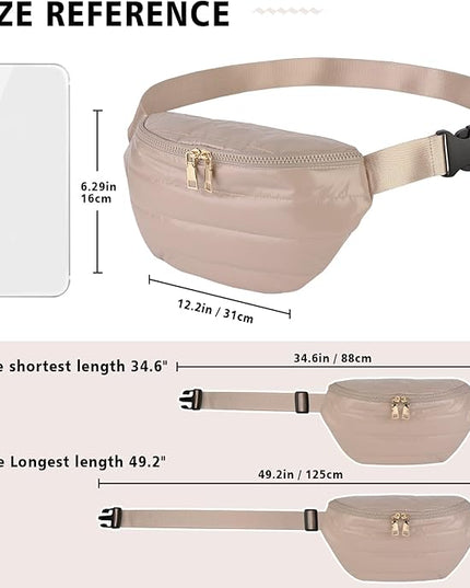 Fanny Packs for Women Fashion Waist Packs Quilted Puffer Belt Bag Puffy Crossbody Bags Sling Purse for Women Travel Running